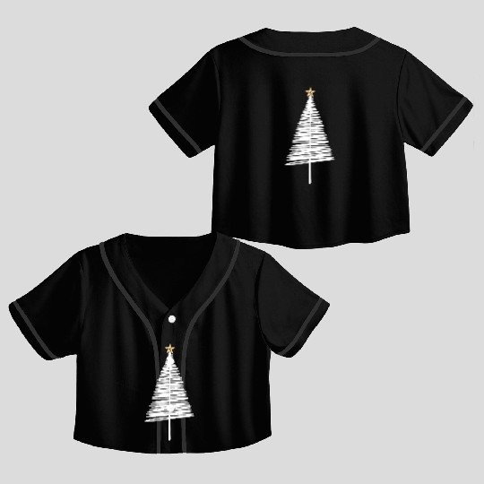 White Christmas Tree Brushstroke with Golden Star Crop Top Baseball Jerseys