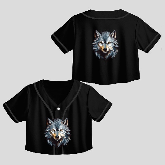 Majestic Wolf Face Illustration Crop Top Baseball Jerseys