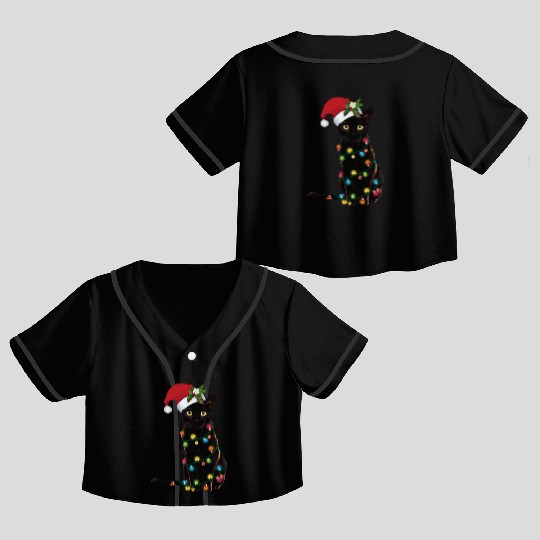 Santa Black Cat Tangled Sup In Christmas Crop Top Baseball Jerseys