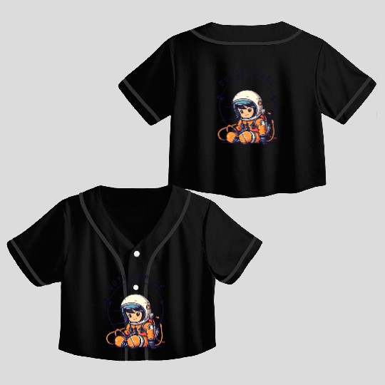 Orange and Black Astronaut Illustrative Outer Spac Crop Top Baseball Jerseys