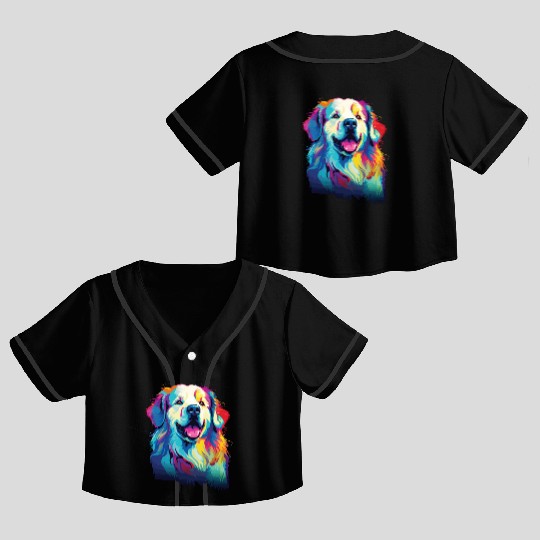 Watercolor Colorful Great Pyrenees Crop Top Baseball Jerseys