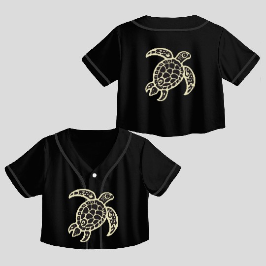 Sea Turtle Design 2 Color Vector Crop Top Baseball Jerseys