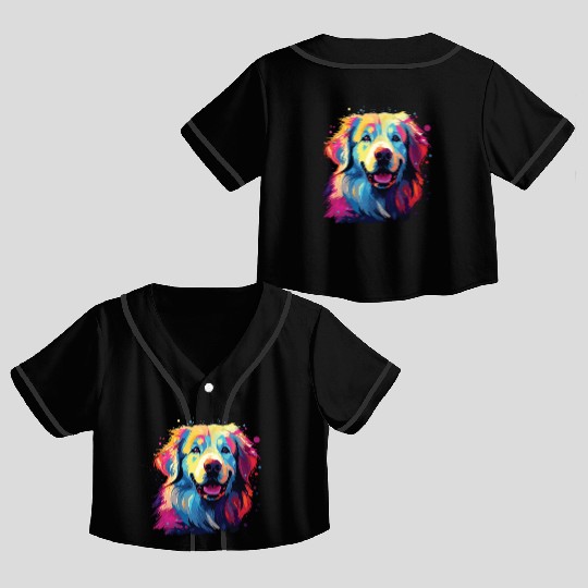 Watercolor Colorful Great Pyrenees Crop Top Baseball Jerseys