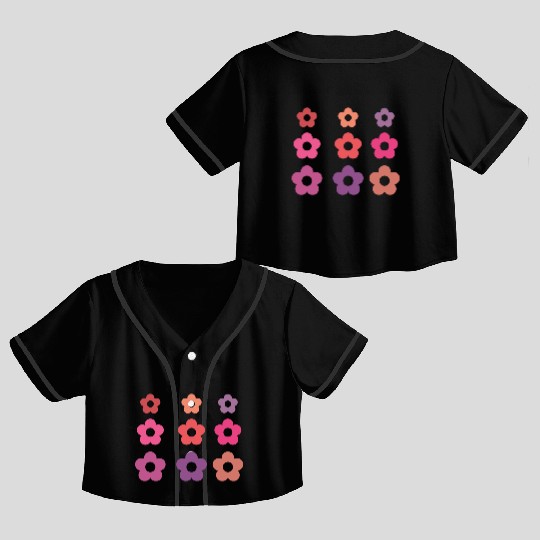 Large and small pink multi-colored flowers Crop Top Baseball Jerseys