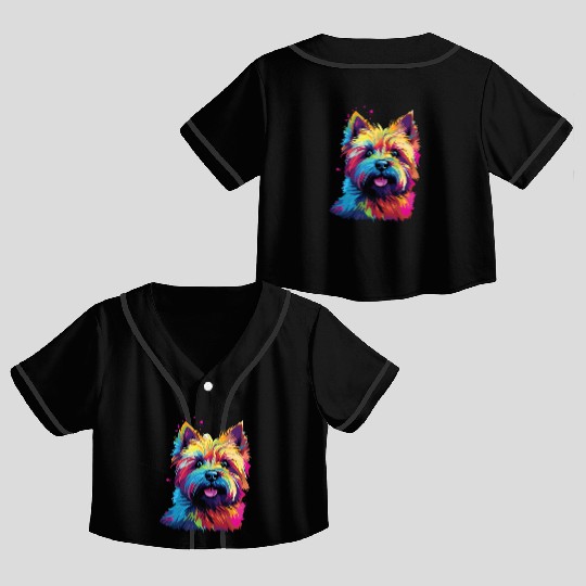 Watercolor Colorful Cairn Terrier Crop Top Baseball Jerseys