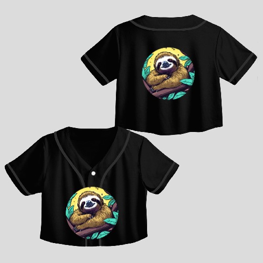 Sleeping Sloth Illustration Crop Top Baseball Jerseys