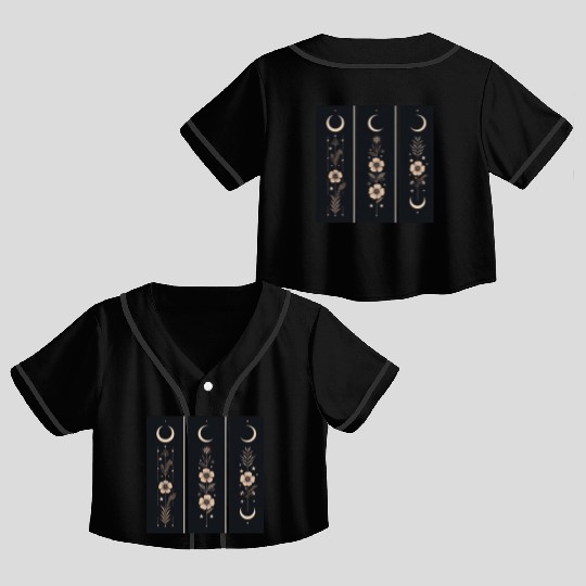 Moon phases with wild flowers and constellations Crop Top Baseball Jerseys