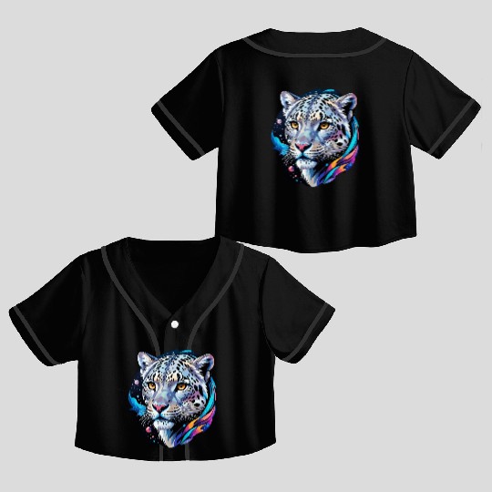 Cosmic Snow Leopard - Ethereal Animal Portrait Crop Top Baseball Jerseys