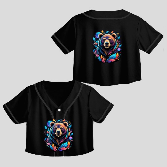Mystical Galaxy Bear - Celestial Wilderness Art Crop Top Baseball Jerseys