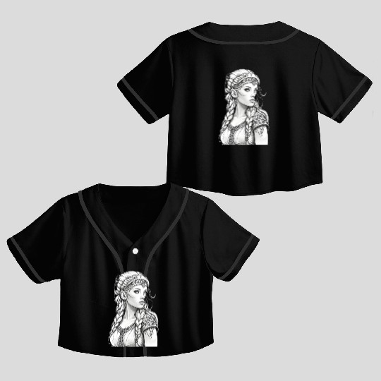 Viking female hairstyles grayscale Crop Top Baseball Jerseys