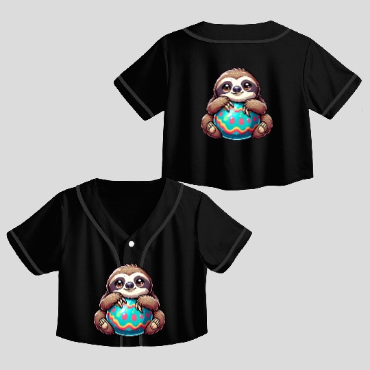 Easter Sloth: Embrace and Easter Egg Crop Top Baseball Jerseys