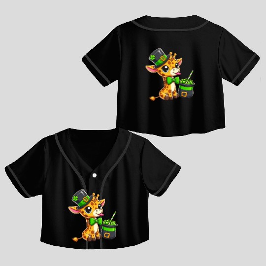 St. Patrick's Day Giraffe with Bubble Tea Crop Top Baseball Jerseys