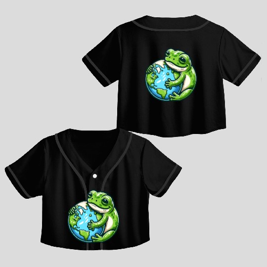 Frog Embracing Earth: Earth Day Crop Top Baseball Jerseys