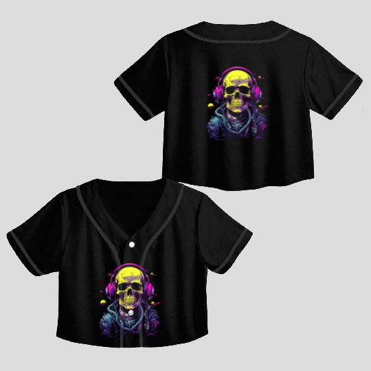 Skull DJ Astronaut Space Sci-Fi Planet Galaxy Crop Top Baseball Jerseys