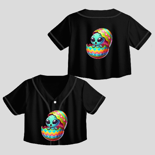 Colorful Alien Easter Egg Hatch Design Crop Top Baseball Jerseys