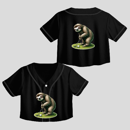 Funny Sloth Golfing Crop Top Baseball Jerseys