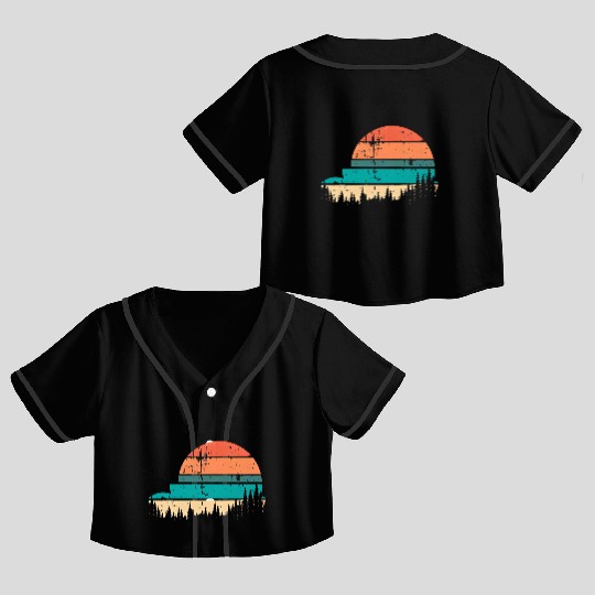 Retro Evergreen Sunset Stepped Circle Design Crop Top Baseball Jerseys