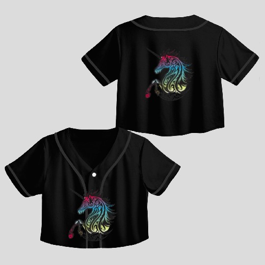 Mystical Rainbow Unicorn Art Crop Top Baseball Jerseys