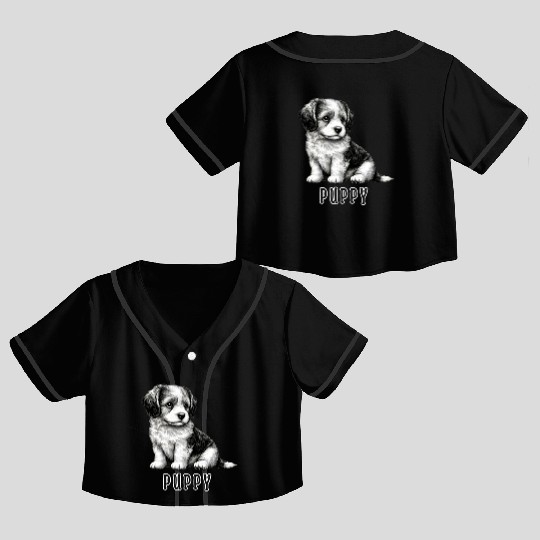 Fluffy Terrier Puppy Crop Top Baseball Jerseys