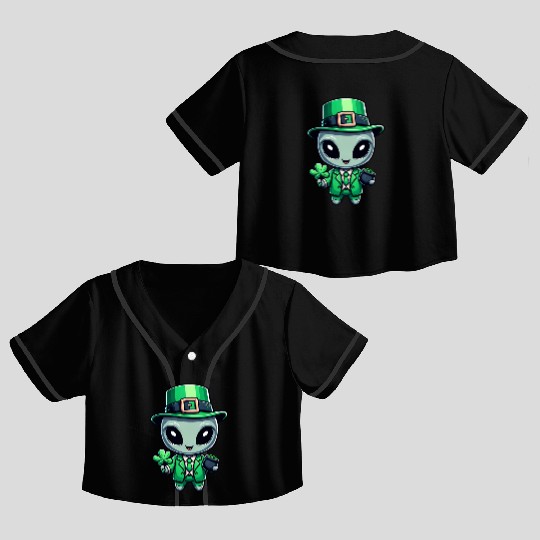 St. Patrick's Day Alien Extraterrestrial Crop Top Baseball Jerseys