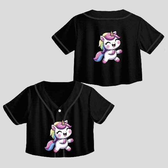 Happy Unicorn dancing Crop Top Baseball Jerseys