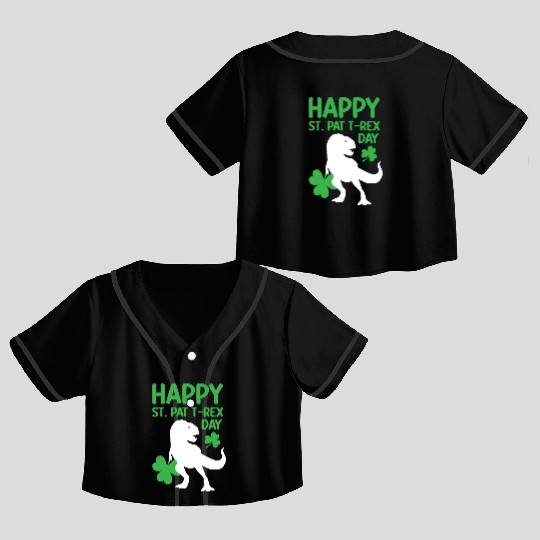 Funny Happy St. Pat T-Rex Day Crop Top Baseball Jerseys