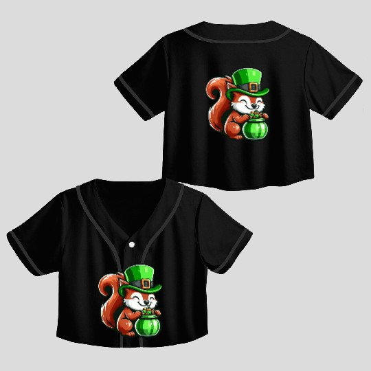 St. Patrick's Day Cute Squirrel Comic Design Crop Top Baseball Jerseys