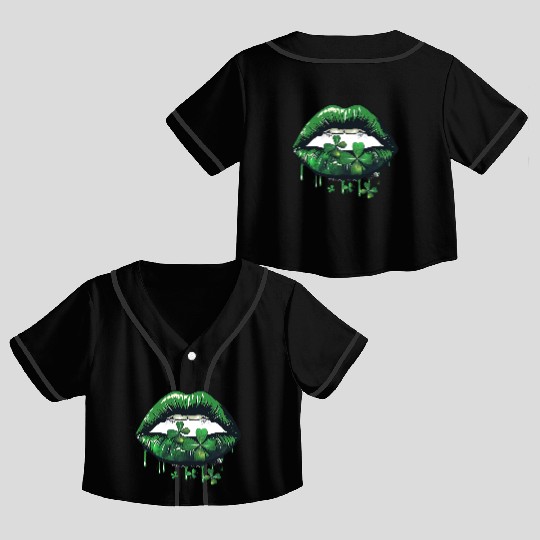 St Patrick Irish Green Lips Crop Top Baseball Jerseys