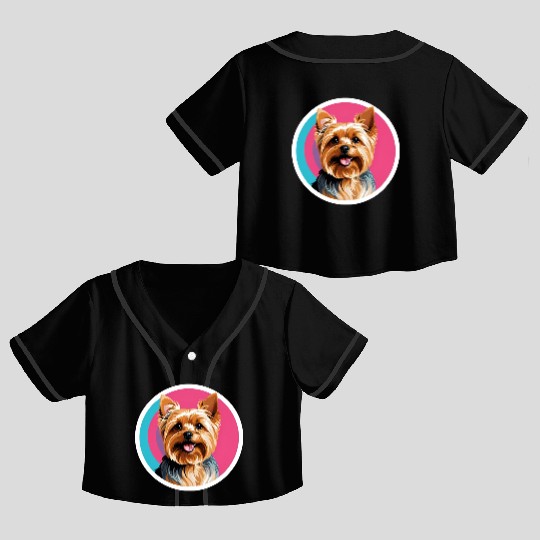 Synthwave Yorkshire Terrier 2 Crop Top Baseball Jerseys