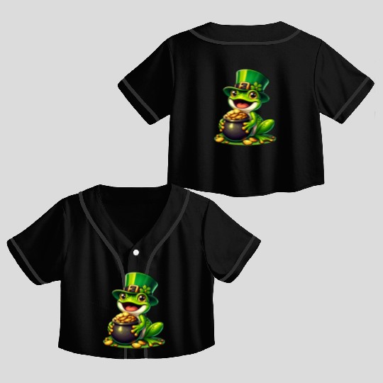 St. Patrick's Day Frog with Gold Crop Top Baseball Jerseys