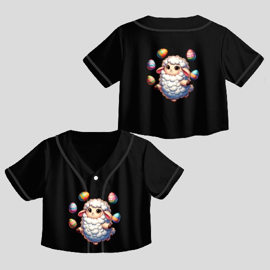 Colorful Easter Egg Juggling Lamb Cartoon Crop Top Baseball Jerseys