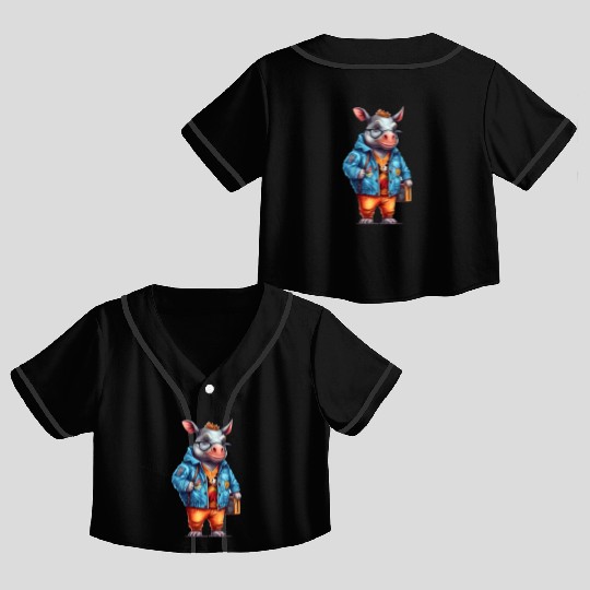 Cute Rhinoceros Cartoon Crop Top Baseball Jerseys