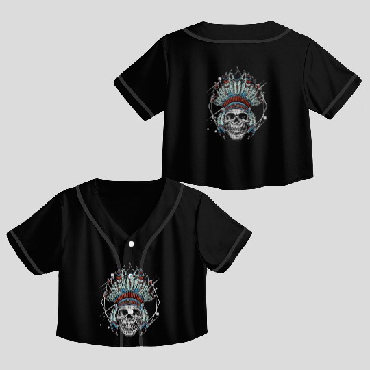 Indigenous Native American Skull Head Crop Top Baseball Jerseys