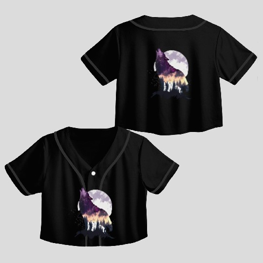 Wolf Print, Cosmic Wolves, Animal Print, Cosmos Crop Top Baseball Jerseys