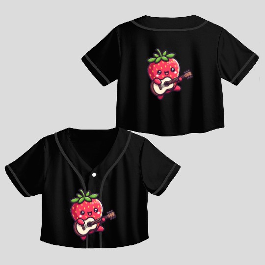 cute strawberry with guitar Crop Top Baseball Jerseys