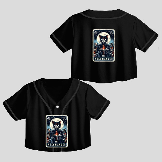 The Nekomancer Funny Tarot Necromancer Cat Pun Crop Top Baseball Jerseys