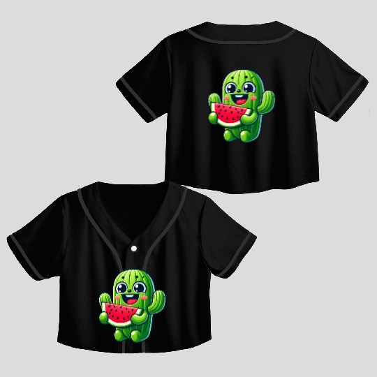 Cute Cactus Comic With Watermelon Fruity Crop Top Baseball Jerseys