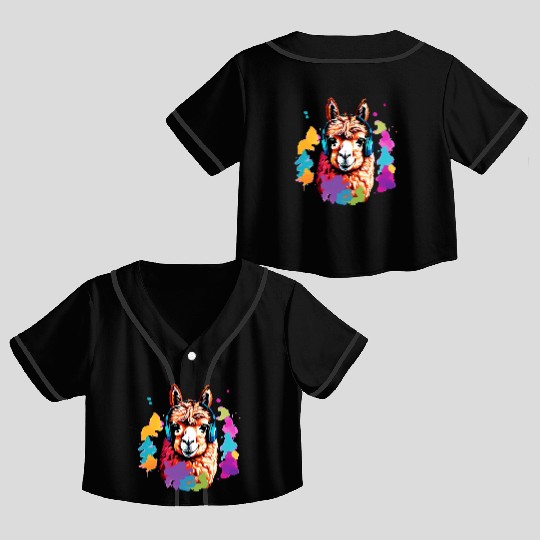 Alpaca in headphones Crop Top Baseball Jerseys
