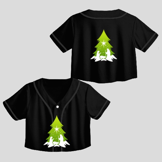 Christmas Tree Nativity Scene Artist Crop Top Baseball Jerseys