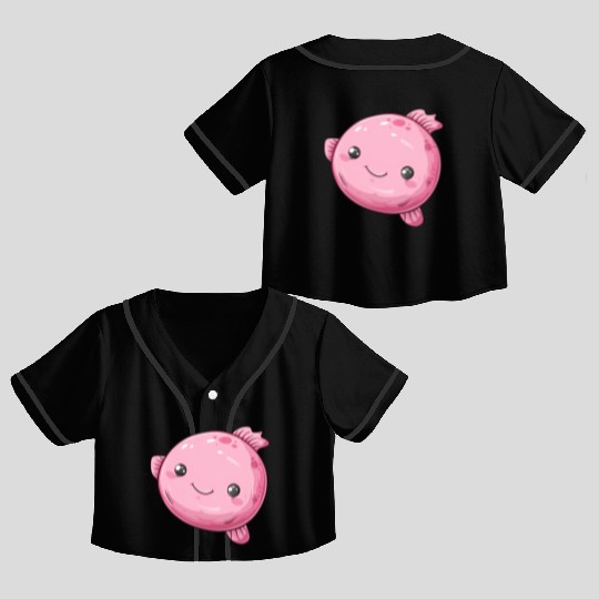 Bubble Fish Fantasy in Pink with Happy Face Crop Top Baseball Jerseys