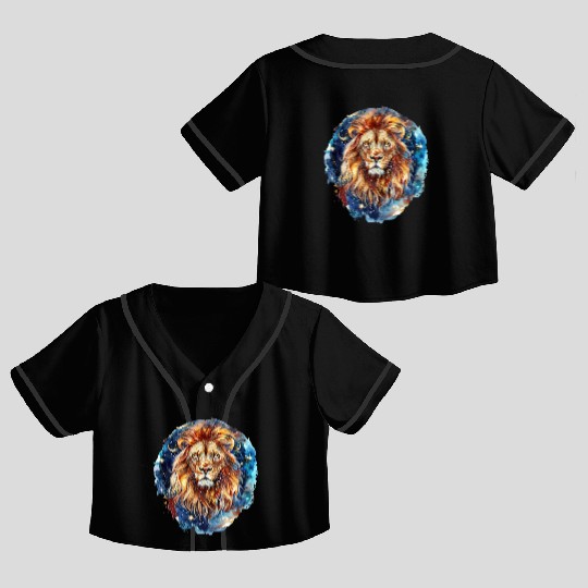 Celestial Lion Images, Mystical Lion, Night sky Crop Top Baseball Jerseys