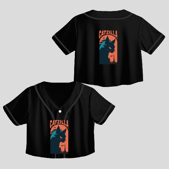 Catzilla king of Cat monster Crop Top Baseball Jerseys