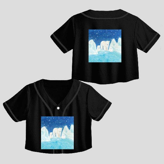 Polar Bears (Ursus maritimus) - Bear Mother & Cubs Crop Top Baseball Jerseys