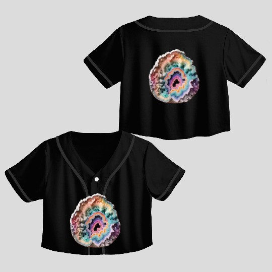 Fantasy Pastel Rainbow Geo Stone Crystal Crop Top Baseball Jerseys