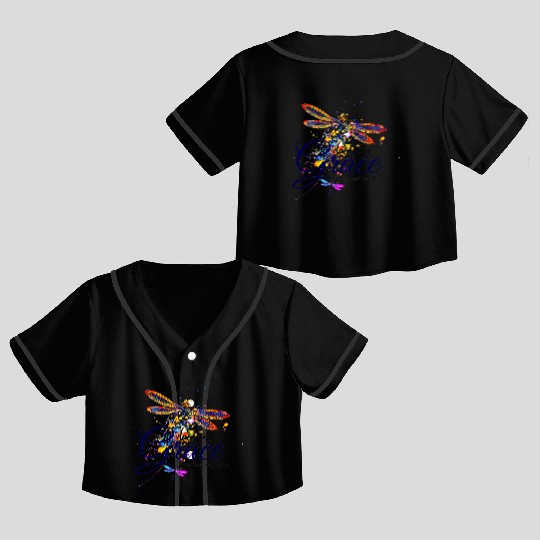 Amazing Grace Dragonfly splatter Crop Top Baseball Jerseys