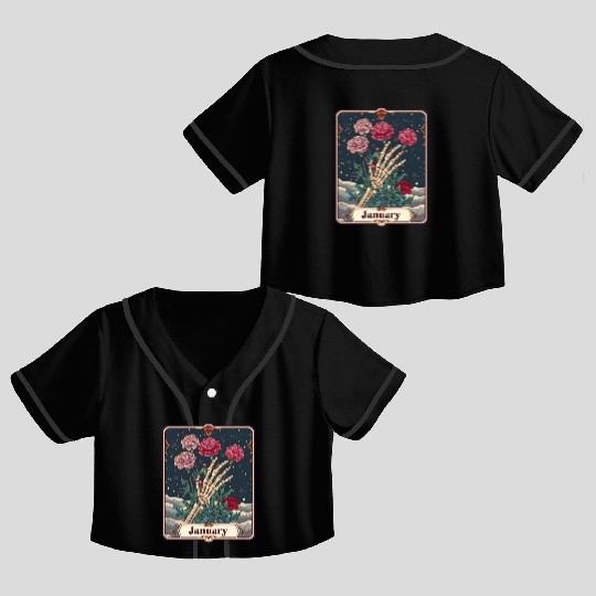 January Gothic Tarot Card - Carnation Flower & Ske Crop Top Baseball Jerseys