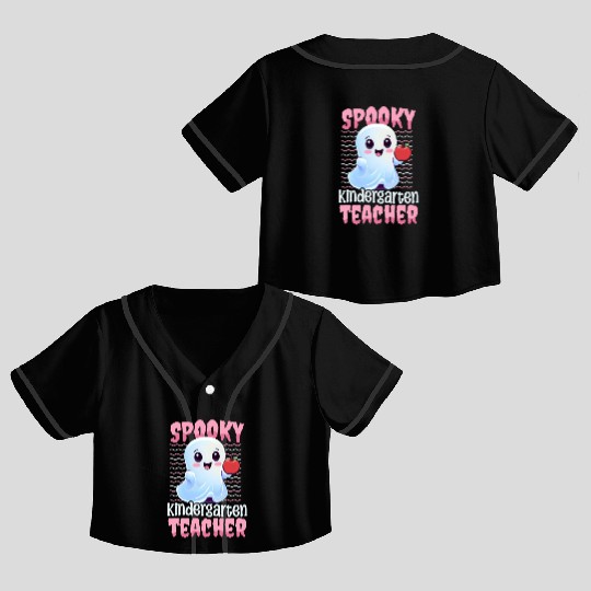 Kindergarten Teacher Spooky Kindergarten Teacher Crop Top Baseball Jerseys