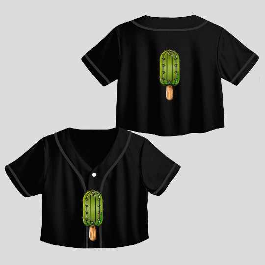 Funny cactus ice cream motif in comic style is fun Crop Top Baseball Jerseys
