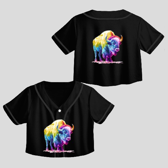 Vibrant Rainbow Buffalo Artwork Crop Top Baseball Jerseys