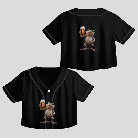 Frog Drinking Beer Realistic Crop Top Baseball Jerseys